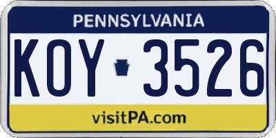 PA license plate KOY3526
