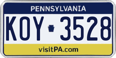 PA license plate KOY3528