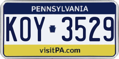 PA license plate KOY3529