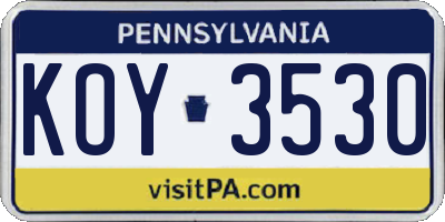 PA license plate KOY3530