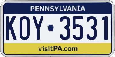 PA license plate KOY3531
