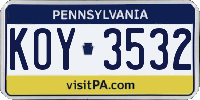 PA license plate KOY3532