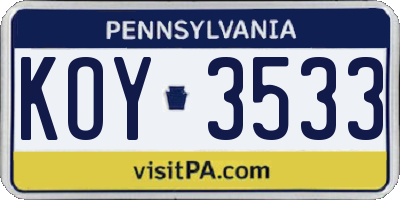 PA license plate KOY3533