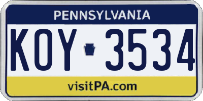 PA license plate KOY3534