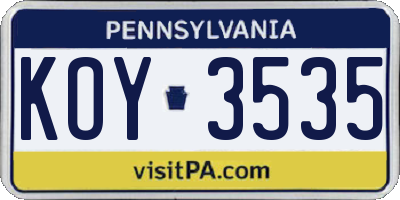 PA license plate KOY3535
