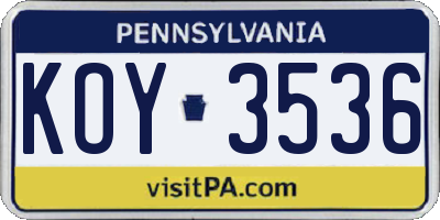 PA license plate KOY3536