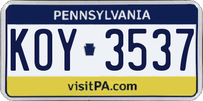 PA license plate KOY3537