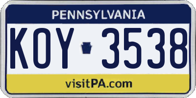 PA license plate KOY3538