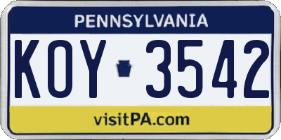 PA license plate KOY3542