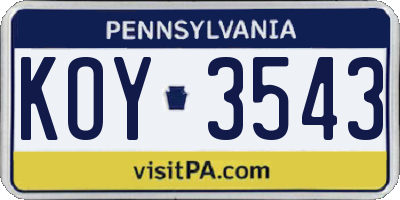 PA license plate KOY3543