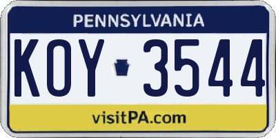 PA license plate KOY3544