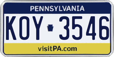 PA license plate KOY3546
