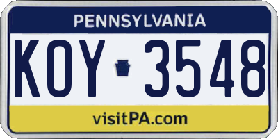 PA license plate KOY3548