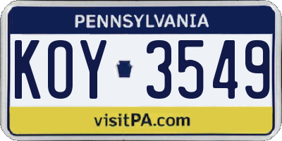PA license plate KOY3549