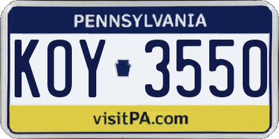 PA license plate KOY3550