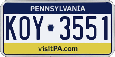PA license plate KOY3551