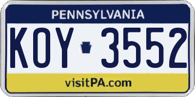 PA license plate KOY3552
