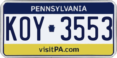 PA license plate KOY3553
