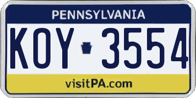PA license plate KOY3554