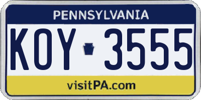 PA license plate KOY3555