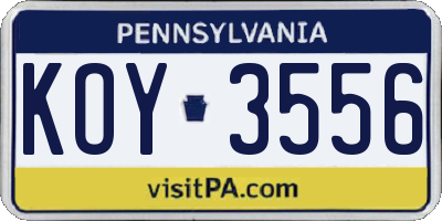 PA license plate KOY3556