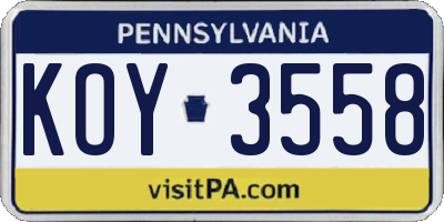 PA license plate KOY3558