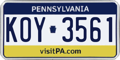 PA license plate KOY3561