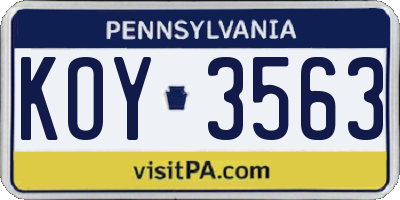PA license plate KOY3563