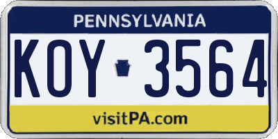 PA license plate KOY3564