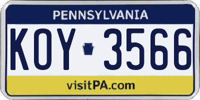 PA license plate KOY3566
