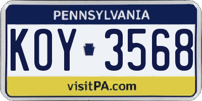 PA license plate KOY3568