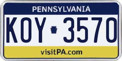PA license plate KOY3570
