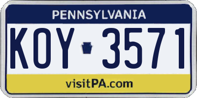 PA license plate KOY3571
