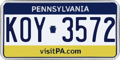 PA license plate KOY3572