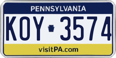 PA license plate KOY3574