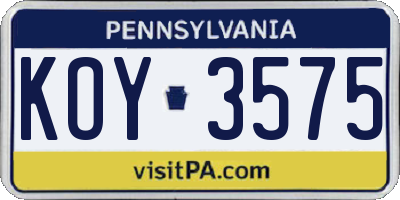 PA license plate KOY3575