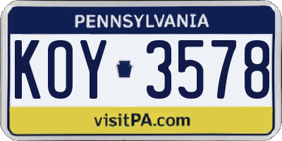 PA license plate KOY3578