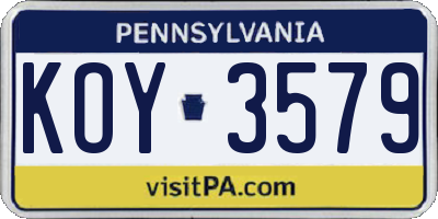PA license plate KOY3579