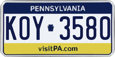 PA license plate KOY3580