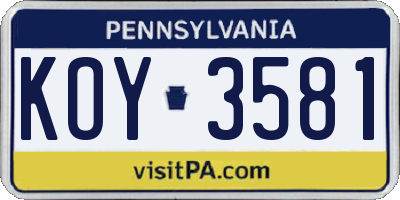 PA license plate KOY3581