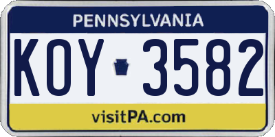 PA license plate KOY3582