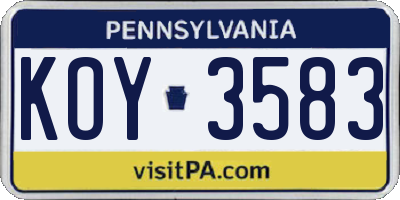 PA license plate KOY3583
