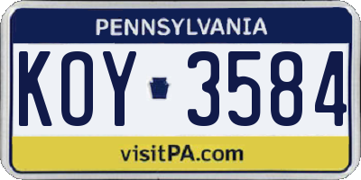 PA license plate KOY3584