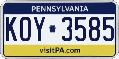 PA license plate KOY3585