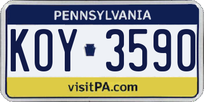 PA license plate KOY3590