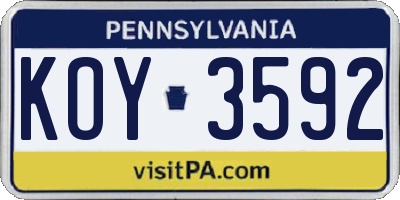 PA license plate KOY3592