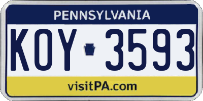 PA license plate KOY3593