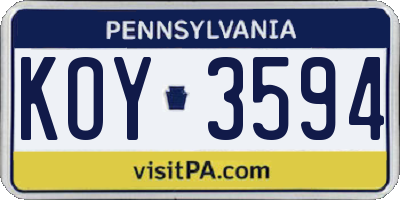 PA license plate KOY3594