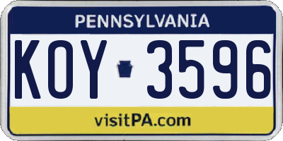PA license plate KOY3596