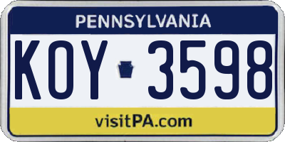 PA license plate KOY3598
